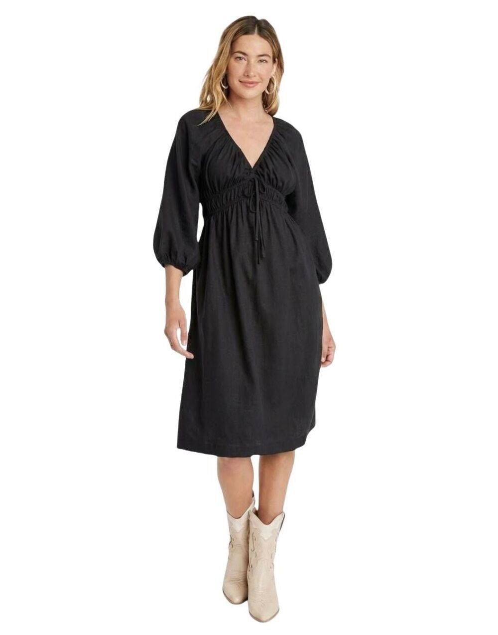 NWT Universal Thread Black Tie-Front Midi Dress Size L Lyocell Rayon